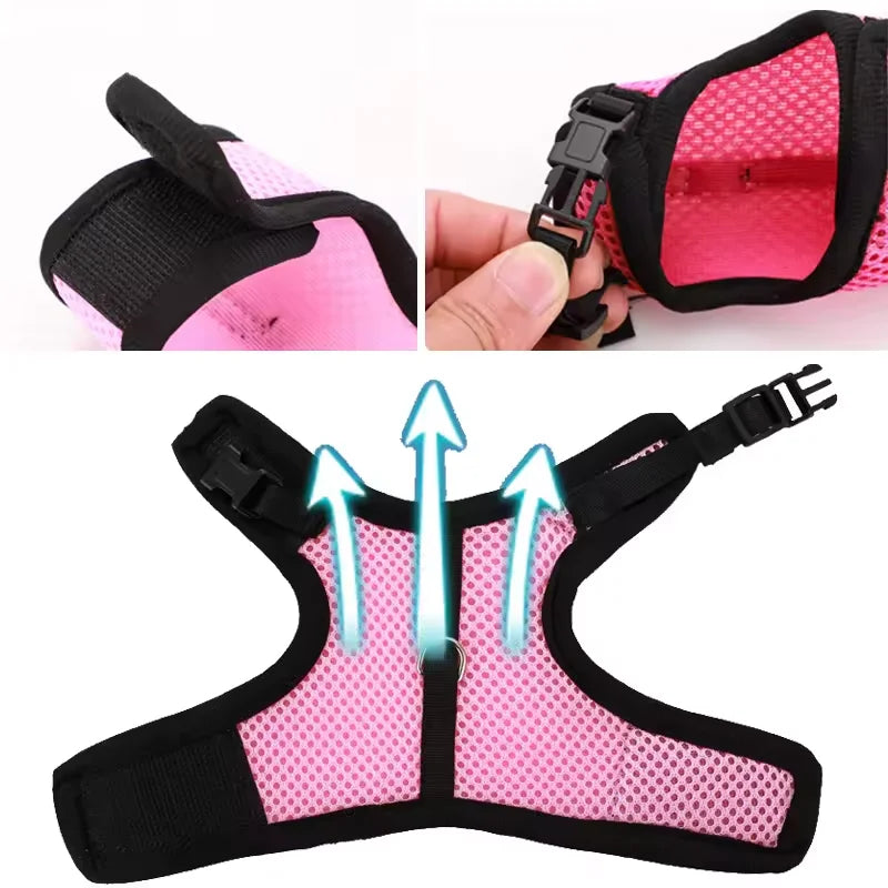 Breathable Mesh Vest Harness with Adjustable Soft Straps & Elastic Leash for Rabbits, Cats & Small Pets