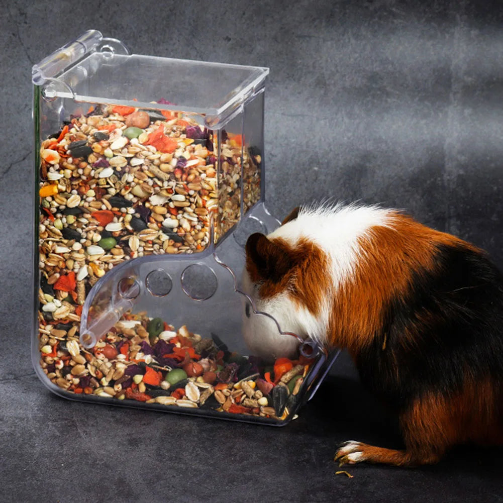 Automatic Small Animal Food Feeder - Clear Hanging Plastic Bowl for Hamsters, Birds & Rabbits