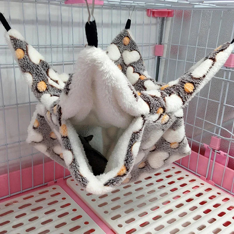 Plush Double-Layer Small Pet Hammock – Hanging Cage Bed for Hamsters, Rats & Guinea Pigs (S 8×8 in / 20×20 cm, L 13.4×13.4 in / 34×34 cm)