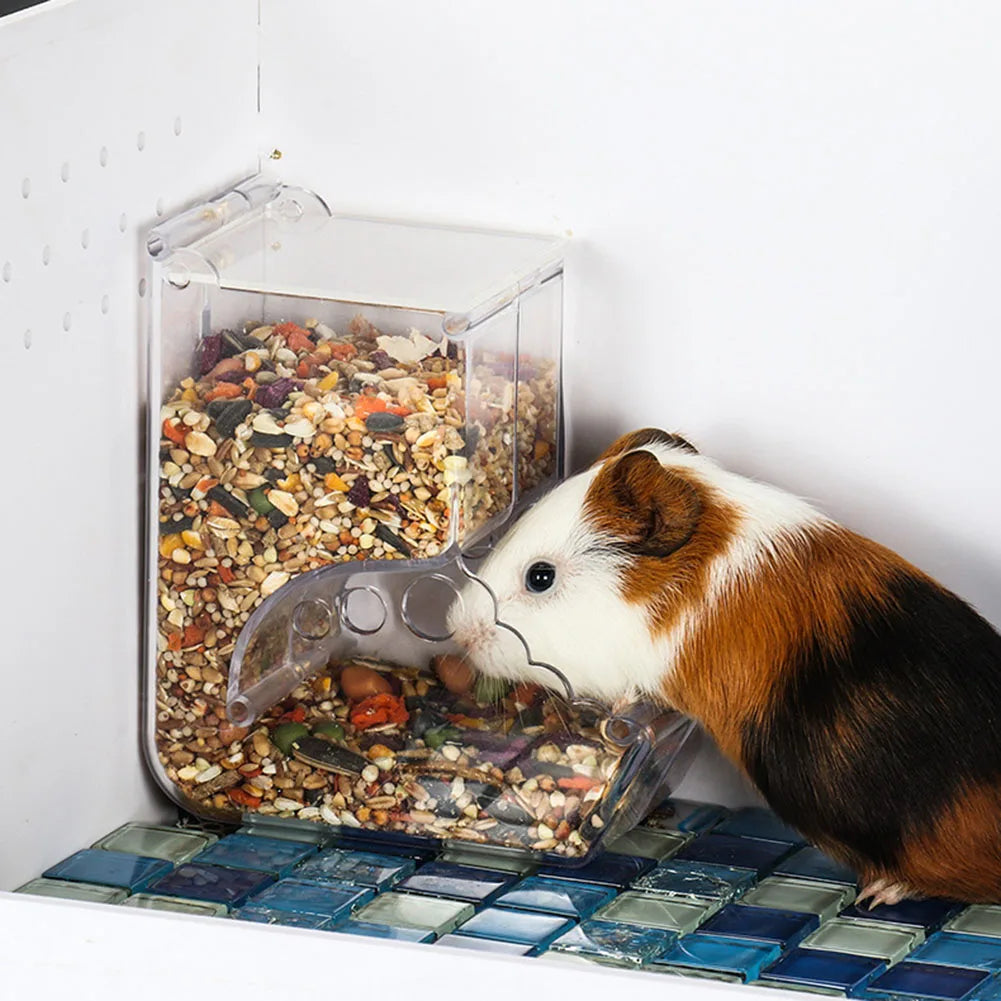 Automatic Small Animal Food Feeder - Clear Hanging Plastic Bowl for Hamsters, Birds & Rabbits
