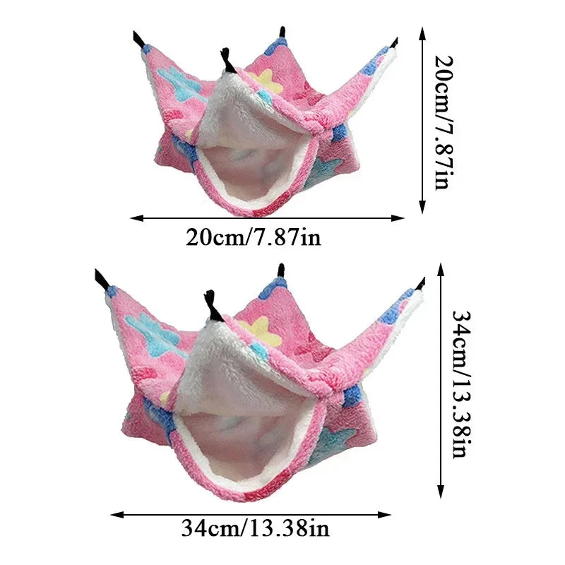 Plush Double-Layer Small Pet Hammock – Hanging Cage Bed for Hamsters, Rats & Guinea Pigs (S 8×8 in / 20×20 cm, L 13.4×13.4 in / 34×34 cm)