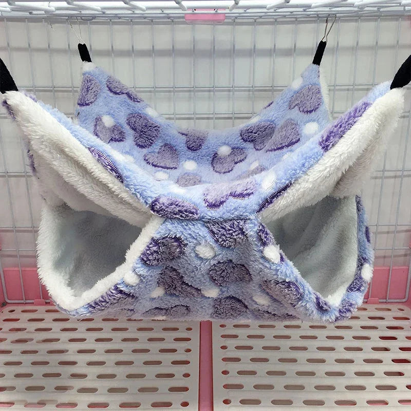 Plush Double-Layer Small Pet Hammock – Hanging Cage Bed for Hamsters, Rats & Guinea Pigs (S 8×8 in / 20×20 cm, L 13.4×13.4 in / 34×34 cm)