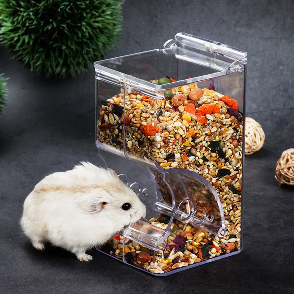Automatic Small Animal Food Feeder - Clear Hanging Plastic Bowl for Hamsters, Birds & Rabbits